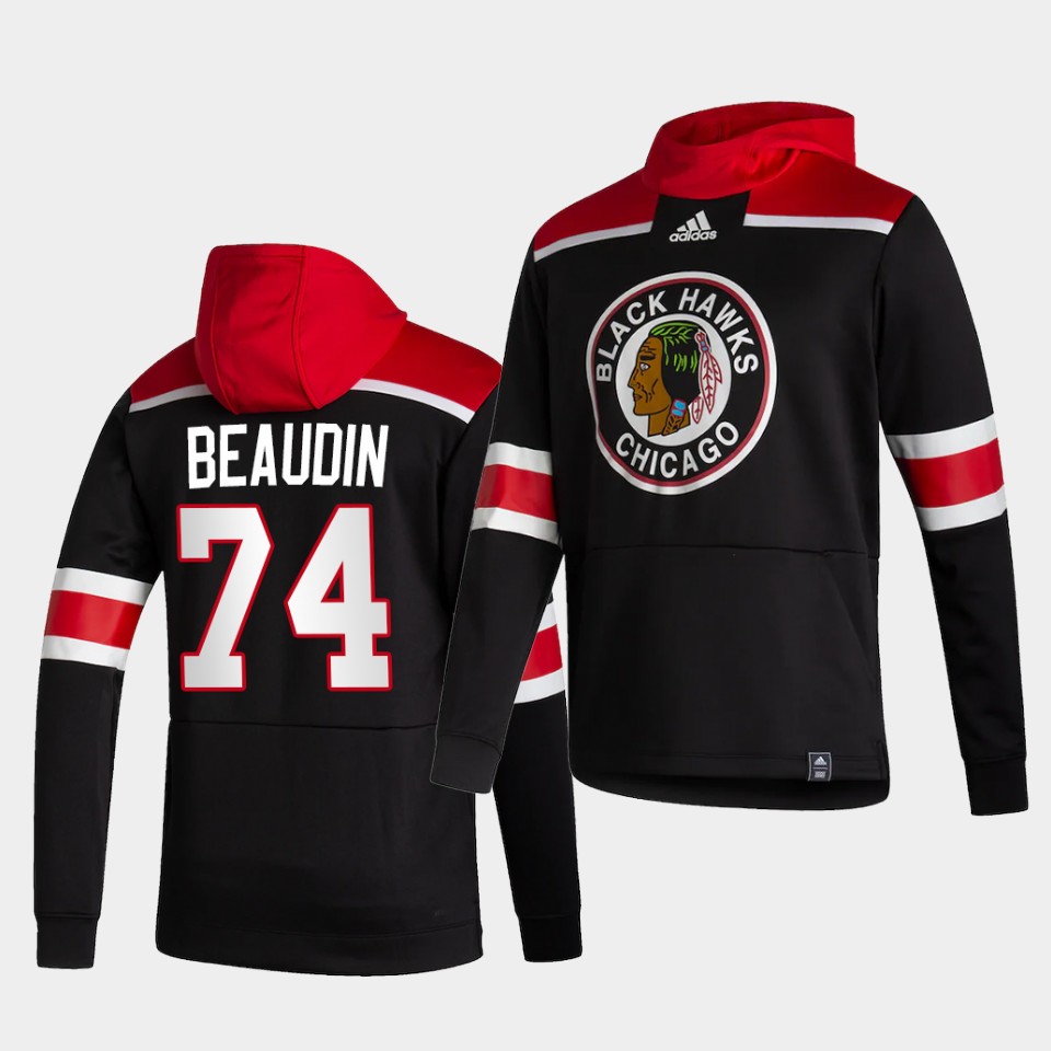 Men Chicago Blackhawks #74 Beaudin Black NHL 2021 Adidas Pullover Hoodie Jersey